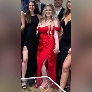 Red Evening Long Maxi Prom Dress Corset Back Adjustable (Large, Red)